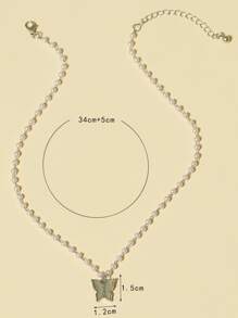 夜光蝴蝶吊墜假珍珠串珠項鍊 - 彩色 - 查看 5