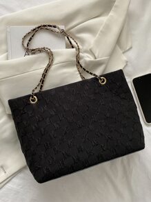 Diseño de moda de unicolor simple, nueva bolsa de mano versátil para mujer de otoño/invierno, esencial para ir al trabajo y citas, a cuadros, bolso de hombro con cadena, adecuado para mujeres, jóvenes profesionales y trabajadores de oficina, gran capacidad, adecuado para negocios, ir al trabajo y la oficina. - Negro - Ver 6