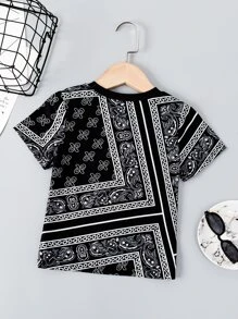 SHEIN Young Boy Paisley & Scarf Print Tee - Black and White - View 2