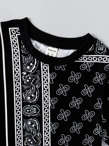 SHEIN Young Boy Paisley & Scarf Print Tee - Black and White - View 3