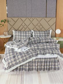 Plaid Pattern Bed Skirt - Multicolor - View 6