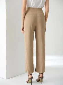 MOTF PREMIUM Pantalones a medida lino con costura delantera - Caqui - Ver 3