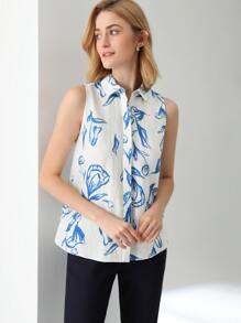 MOTF PREMIUM 100% LINEN TULIP SHIRT - Blue and White - View 7