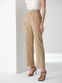 MOTF PREMIUM Pantalones a medida lino con costura delantera - Caqui - Ver 7