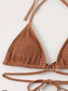 紋理質感吊脖三角杯比基尼上衣 - 摩卡棕 - 查看 3