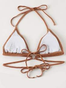 紋理質感吊脖三角杯比基尼上衣 - 摩卡棕 - 查看 5
