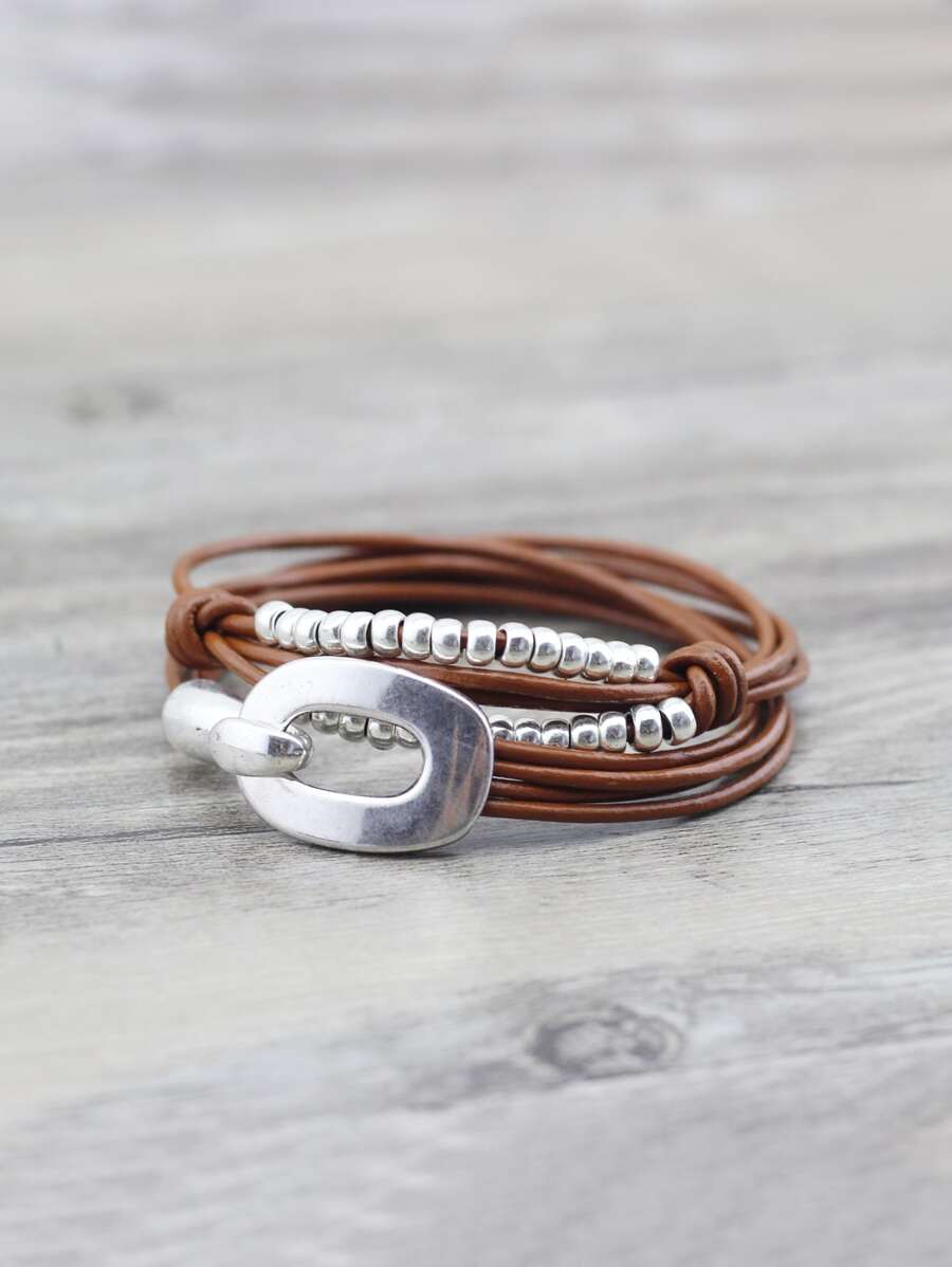 幾何和珠子裝飾細繩手鏈 - 彩色 - 查看 1