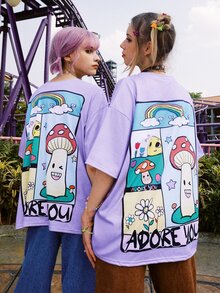 ROMWE Street Life 1pc Cartoon Graphic Oversized Tee - Purple - View 4