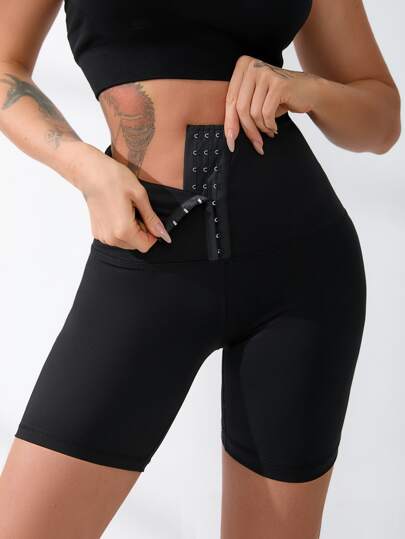 Hook And Eye Wideband Waist Sports Biker Shorts