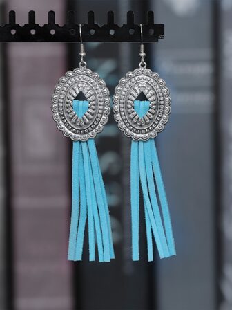 紋理金屬和流蘇耳墜