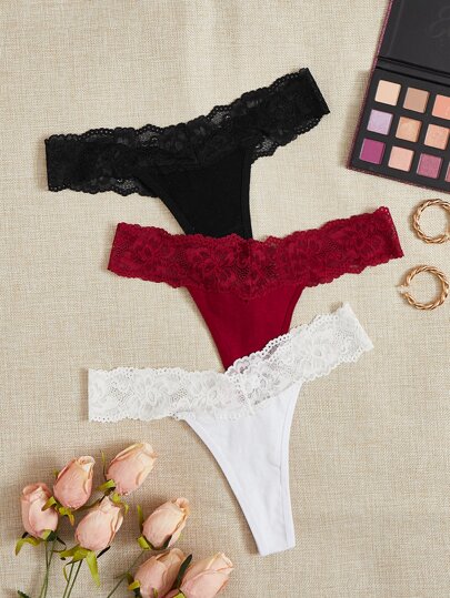3packs Contrast Lace Panty Set Sexy Lingerie