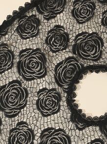 Chal con patrón floral ribete con encaje - Negro - Ver 5