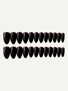 Nail Nina Upgrade Your Look With 24pcs Long Stiletto Black Plain Glossy Fake Nail & 1pc Nail File & 1sheet Tape - Black - View 2