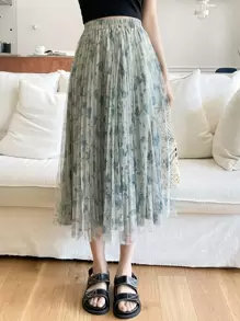 DAZY 全身印花褶裥裙 - 霧霾藍 - 查看 6