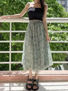 DAZY 全身印花褶裥裙 - 霧霾藍 - 查看 7