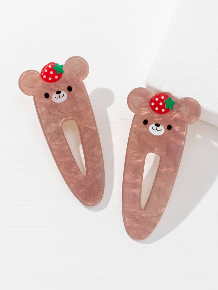 2入組草莓圖案熊設計髮夾