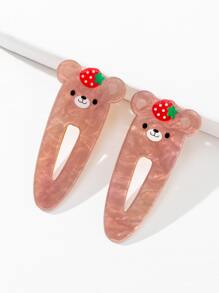 2入組草莓圖案熊設計髮夾