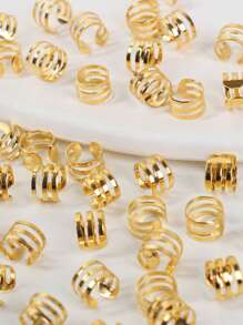 40pcs Gold Tone Three-Strand Braided Hair Rings, Charm Hair Beads, Personalized Hair Accessories With Opening Hair Clips, School Stuff - Gold - View 4