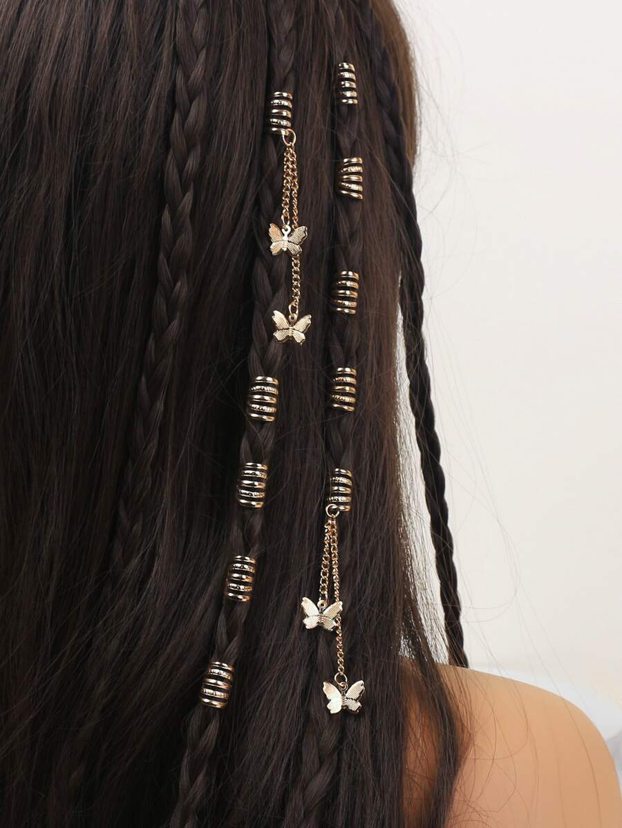10pcs Butterfly Charm Hair Ring - Gold - View 1