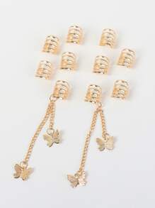 10pcs Butterfly Charm Hair Ring - Gold - View 2