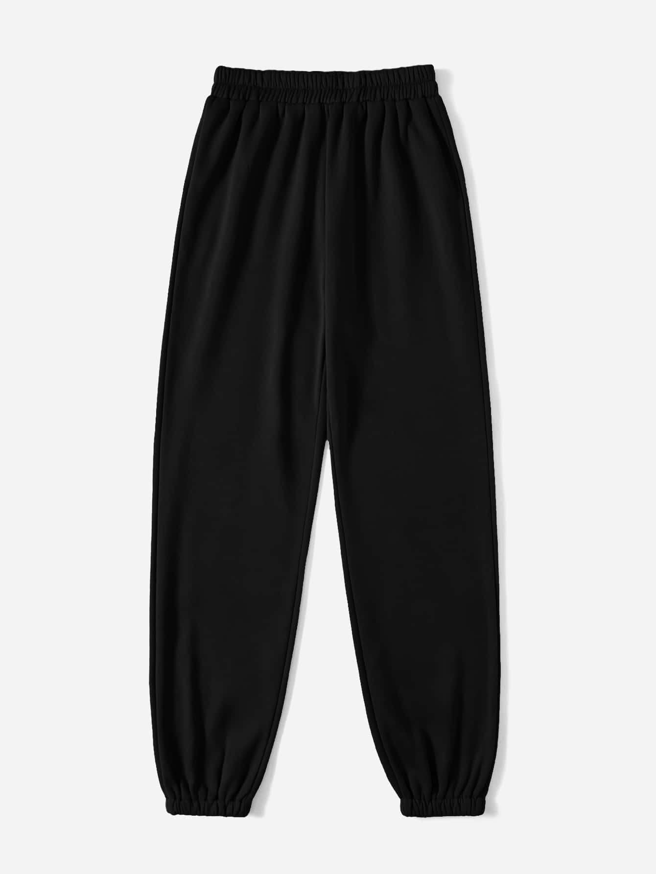 SHEIN EZwear Spring Black Y2k Solid Elastic Waist Sweatpants Graduation,Back To School Outfits,Graduation,Teacher Outfits For Women,Back To School - Black - View 1