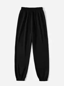SHEIN EZwear Spring Black Y2k Solid Elastic Waist Sweatpants Graduation,Back To School Outfits,Graduation,Teacher Outfits For Women,Back To School - Black - View 2