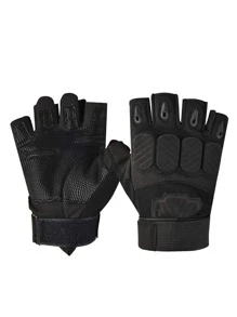 1pair Half-finger Cycling Gloves - Black - View 1