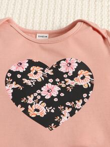 SHEIN 嬰兒心和印花不對稱下擺T恤和長褲 - 彩色 - 查看 5