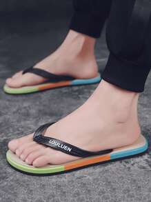 Men Letter Graphic Flip Flops - Black - View 2