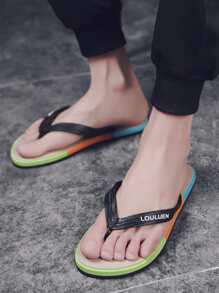 Men Letter Graphic Flip Flops - Black - View 3