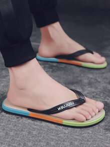 Men Letter Graphic Flip Flops - Black - View 4
