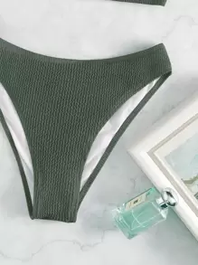 SHEIN Swim Summer Beach Textured Bikini Set Adjustable Strap Cami Top & Bikini Bottom 2 Piece Bathing Suit - Army Green - View 7