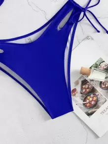 Summer Beach Cut-Out Knot Back Cross Halter Underwire Bikini Bikini Azulblue Bikini - Royal Blue - View 4