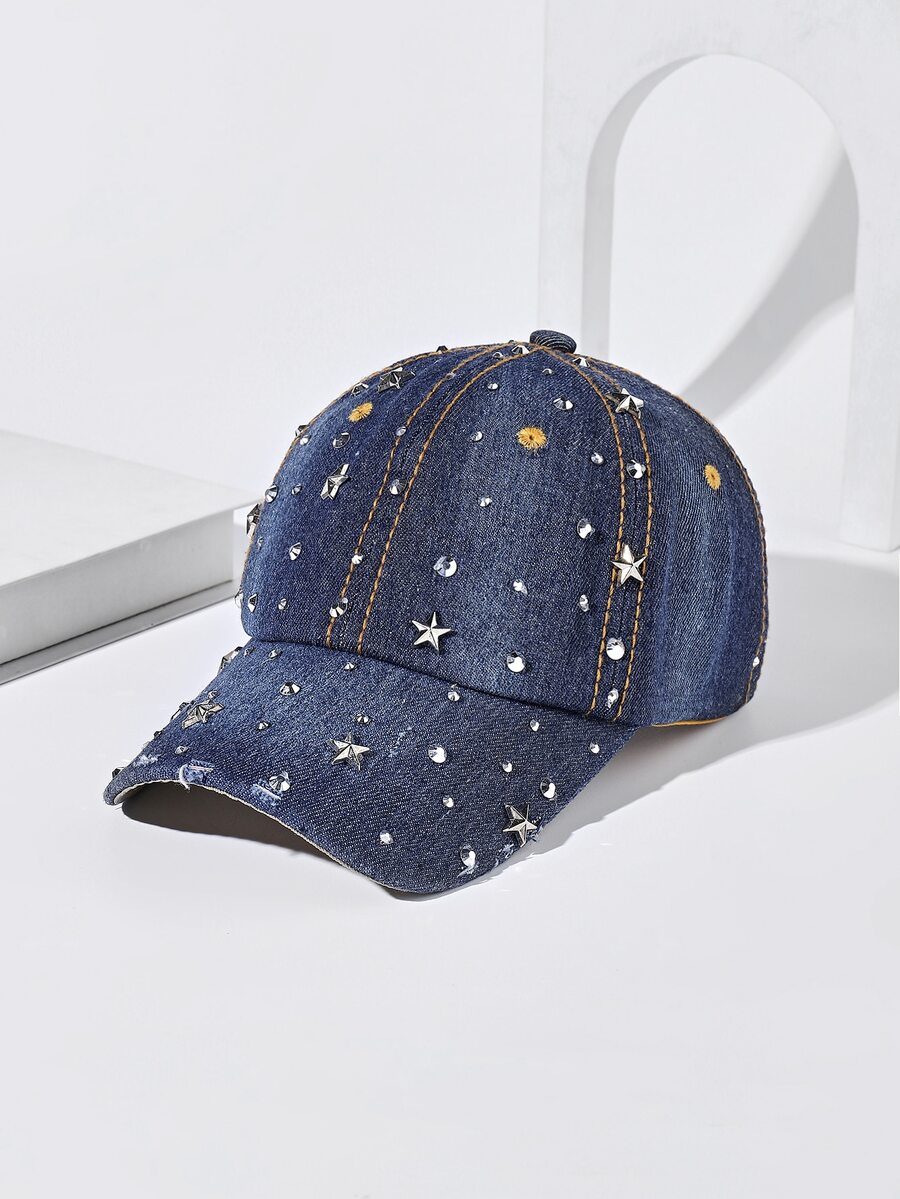 Gorra de béisbol con diamante de imitación & con diseño de estrella - Azul - Ver 1