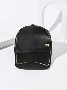 1件女士銅條緞面休閒百搭棒球帽 - 黑色 - 查看 2