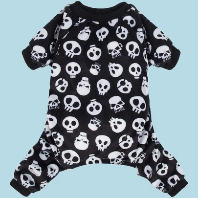 Cute Bone Dark Skull Print Pet Four-Legged Pajamas, Autumn And Winter Warm Dog And Cat Pajamas, Daily Home Wear, Halloween Cool And Cute Pet Home Clothing