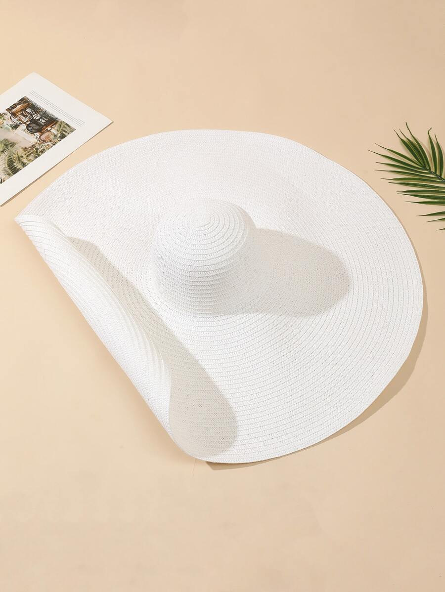 素色草編帽 - 白色 - 查看 1