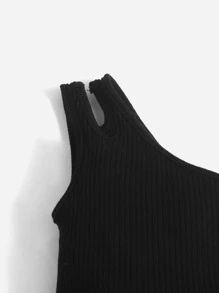 SHEIN Baby Cut Out One Shoulder Ribbed Knit Romper - Black - View 3