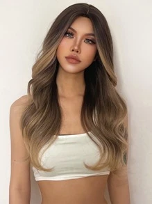 Bóng Nâu Tóc giả Nhiều màu Ở giữa Phần Dài Quăn Tóc giả tổng hợp Đối với phụ nữ Hằng ngày Buổi tiệc Tóc giả Chống nóng Tóc giả - Nhiều màu - Xem 5