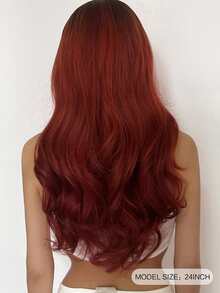 長款小波浪人造假髮 - 紅色 - 查看 3