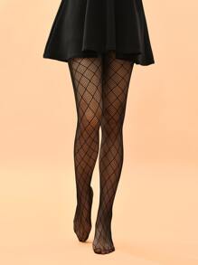 净色渔网裤袜 - 黑色 - 查看 1
