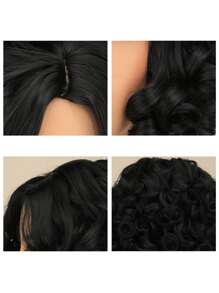Peluca sintética corto rizado con tupe - Negro - Ver 5