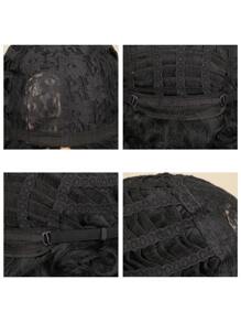 Peluca sintética corto rizado con tupe - Negro - Ver 6