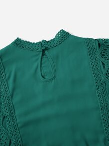 Soleia Áo sơ mi nữ Nút Tương phản ren Sò điệp màu trơn Boho - màu xanh lá - Xem 3