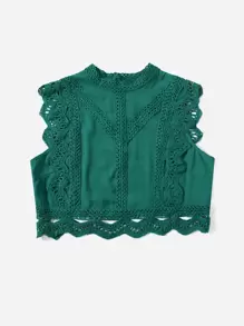 Soleia Áo sơ mi nữ Nút Tương phản ren Sò điệp màu trơn Boho - màu xanh lá - Xem 4