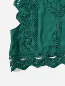 Soleia Áo sơ mi nữ Nút Tương phản ren Sò điệp màu trơn Boho - màu xanh lá - Xem 6