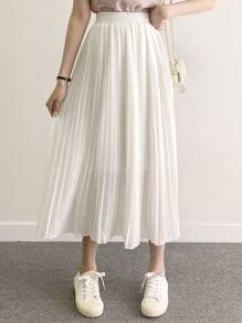 DAZY Solid Elastic Waist Pleated Skirt Fall