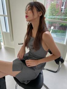 DAZY Delad fåll Backless Cami Dress Sundress - Mörkgrå - Visa 8