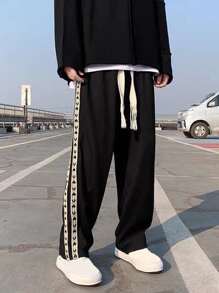 Claim Dot Men Contrast Double Tape Side Trousers - Black - View 4