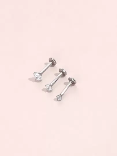 3入組方晶鋯石裝飾唇釘